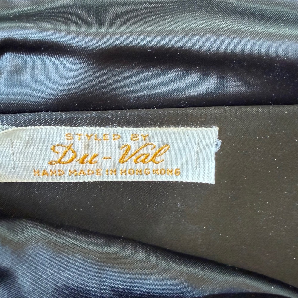 Vintage 50s Du-Val Black Satin Pleated Evening Clutch Bag Gold Frame Hong Kong - Picture 6 of 11
